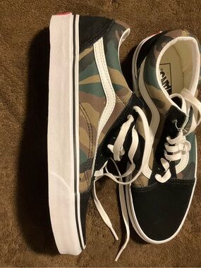 Vans Camo Low-Top Sneakers with Black Suede and White Stripe